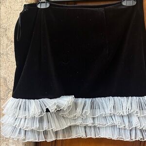 NWT Stylish Black Velvet Mini Skirt with White Ruffle